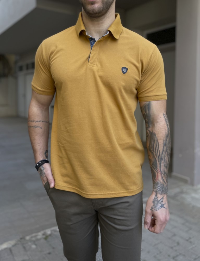 Everbest Everbest ανδρική ώχρα πικέ Polo μπλούζα Plus Size 252832